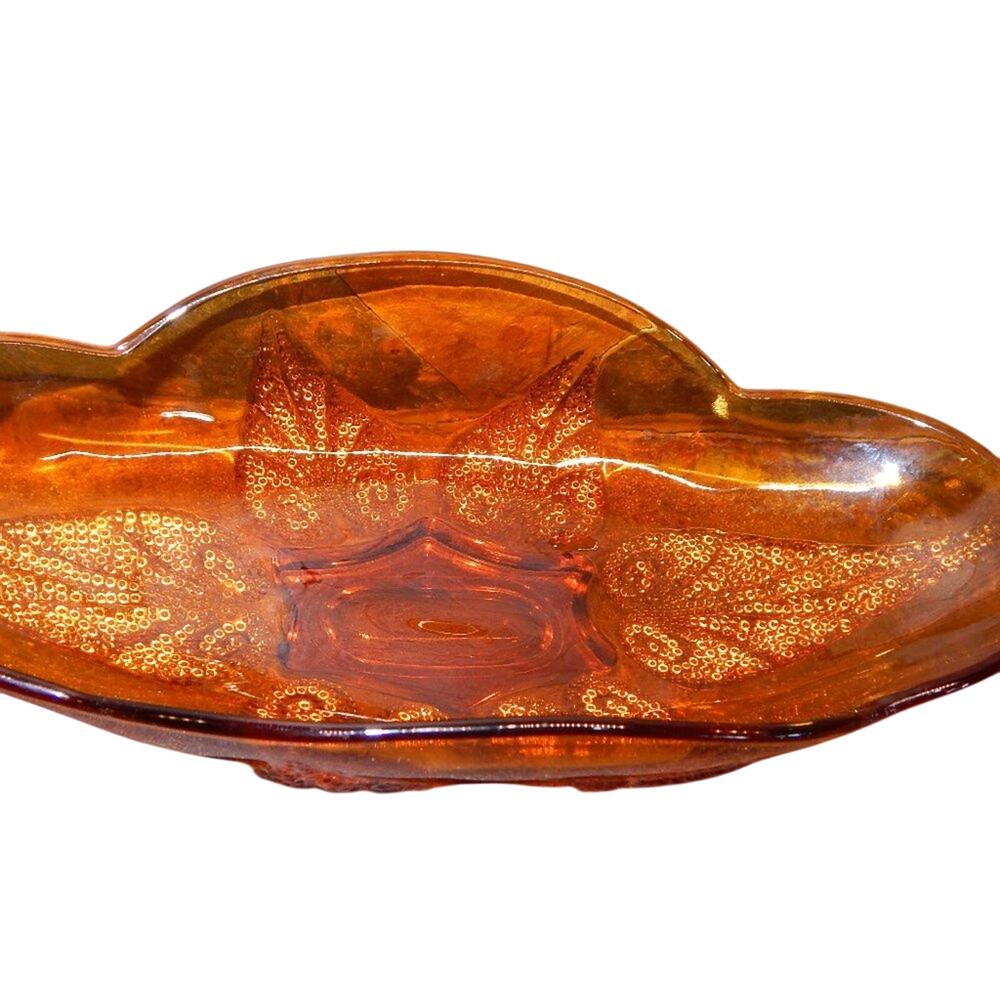 50's Vintage Amber Indiana Glass Oval Candy Dish